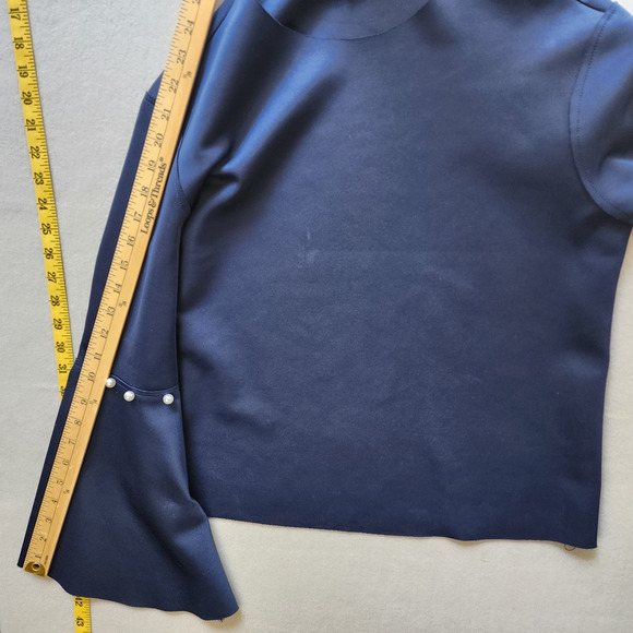 Lea & Viola Mid-Length Blue Blouse Small w/Flared Sleeves - Pearl Accents - Picture 8 of 10
